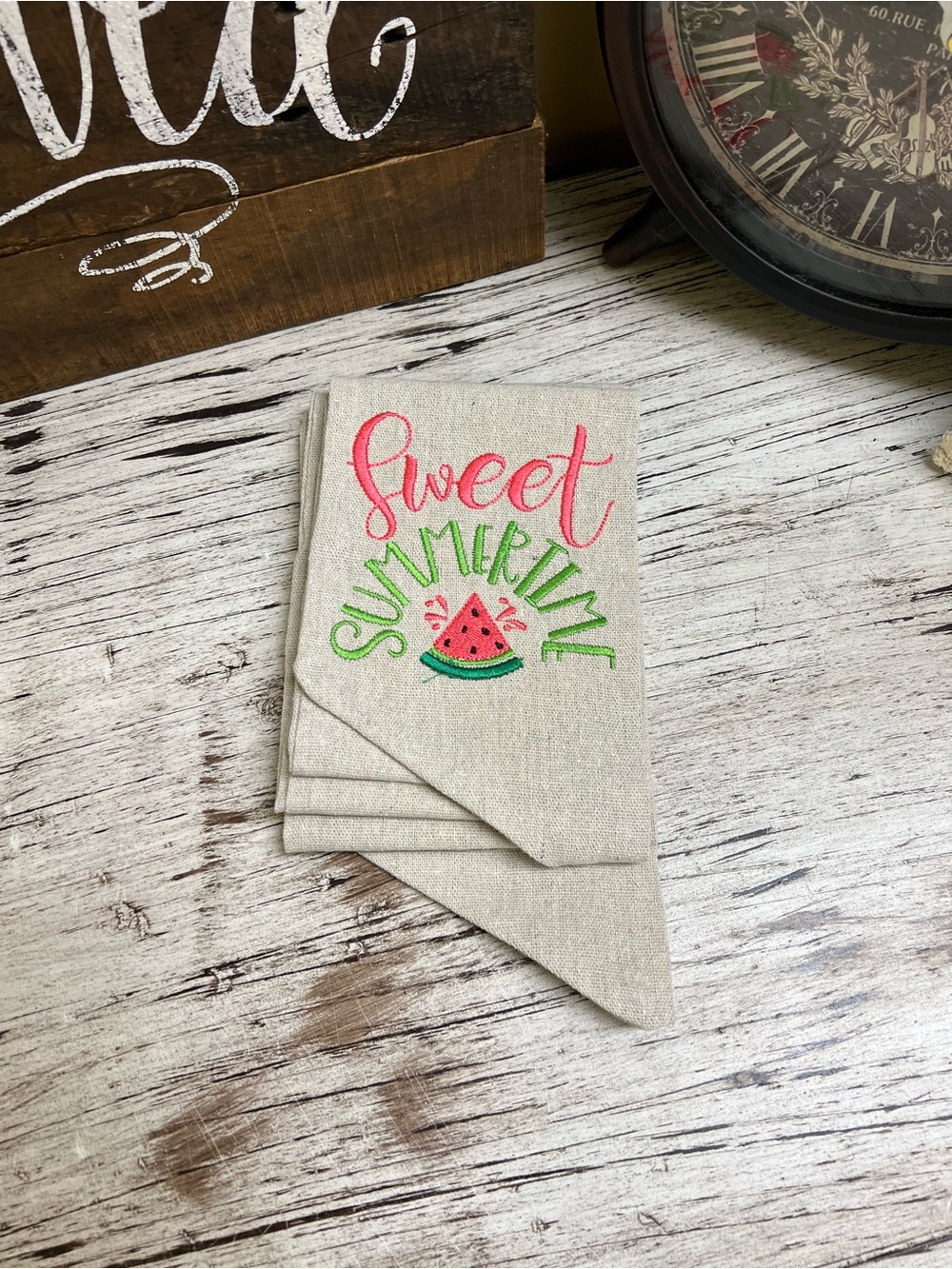 Hand Crafted Pink and Green "Sweet Summertime" Embroidered wreath sash